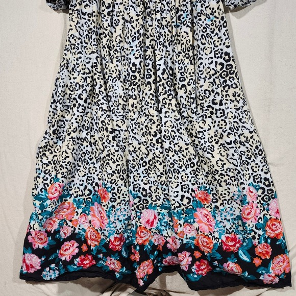 Only Necessities 5X Maxi Dress Floral Leopard Print Cotton Short Sleeve Pockets - Picture 4 of 9